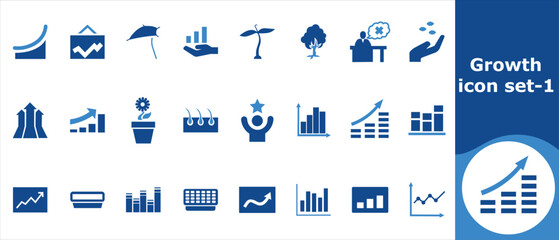 Growth icon set, rocket, artificial intelligence, thin line, analytics, renewable energy, electric vehicles, drawing, property, elements, settings, AI, collection, economy, real and more