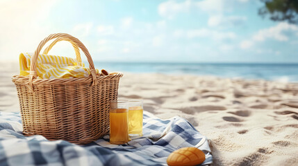 Picnic Basket on a Beach Towel, 4K Hyperrealistic Photo