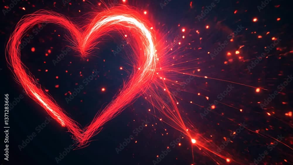 Poster outline of a heart shape created with glowing red lines generative ai