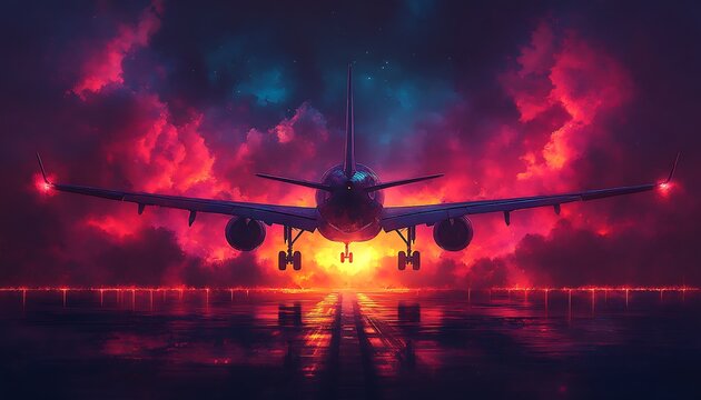 Plane Landing Sunset Runway