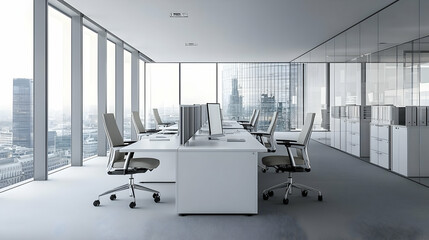 Modern Minimalist Office Space With City View