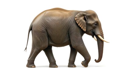 Side view of walking Asian Elephant isolated on white background.