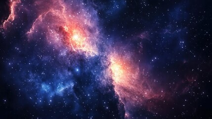 Naklejka premium A clear representation of a galaxy forming from cosmic gas clouds featuring a cluster of bright new stars embedded in the darkness of space, captured with a high-resolution CCD camera, using a wide-fi