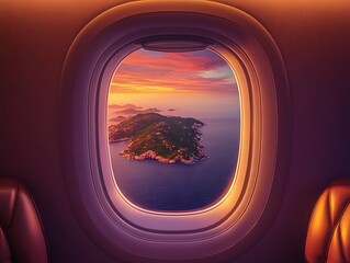 Naklejka premium Airplane Window Sunset Islands View