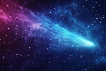 comet tail stretching millions of kilometers with vibrant hues of blues and purples