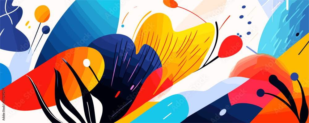 Poster colorful abstract shapes and patterns with dynamic waves and lines vector