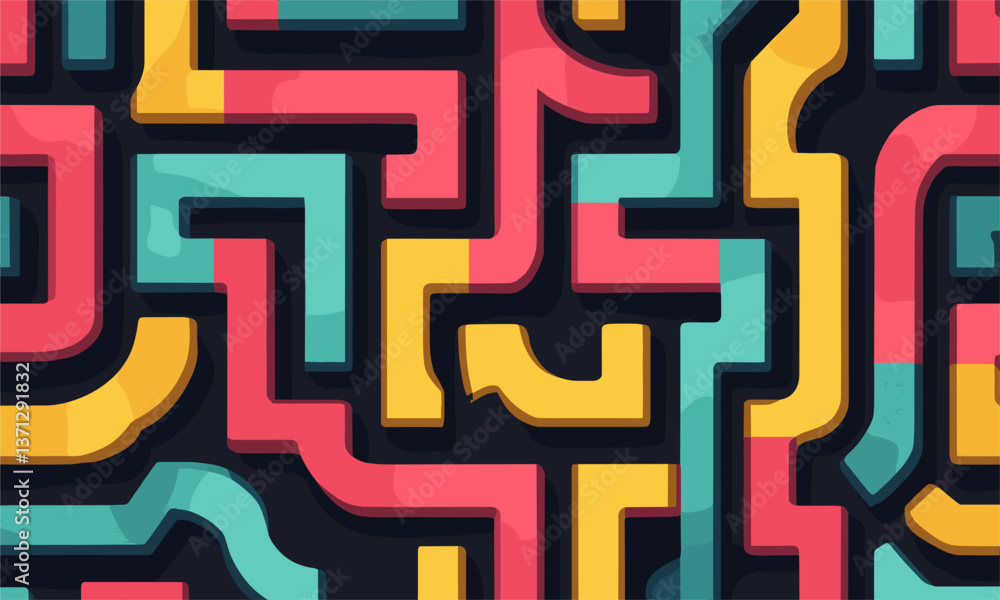 Poster colorful abstract geometric maze pattern with bold lines and shapes - vector