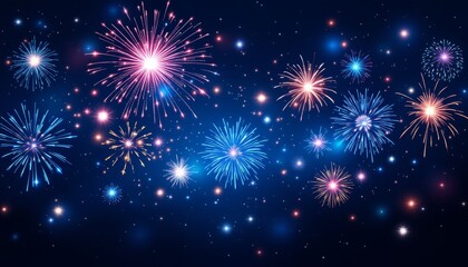 Dynamic blue fireworks display lighting up the sky