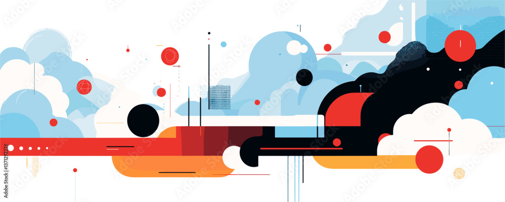 Aufkleber abstract geometric composition with clouds and shapes - vector