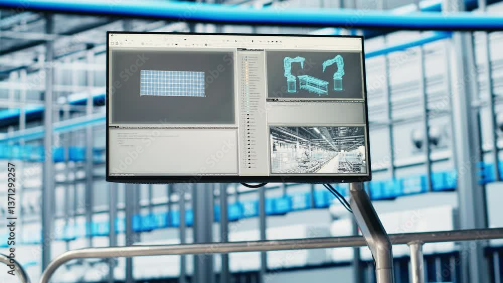 Aufkleber monitor in industry 4.0 smart industrial plant equipped with advanced sensors, embedded software and