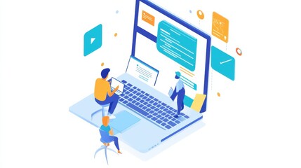 Diverse team collaborating on laptop for software development and digital design