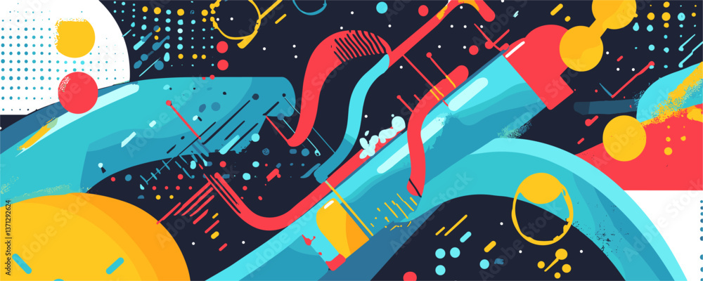 Poster abstract geometric art with dynamic shapes and bold colors, digital vector