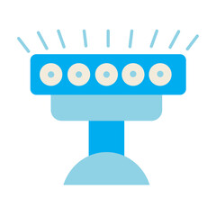 Flat Vector Illustration of a Blue LED Spotlight with Five Light Sources and Radiating Light Beams, Representing Modern Performance or Event Lighting Equipment in a Minimalist Style