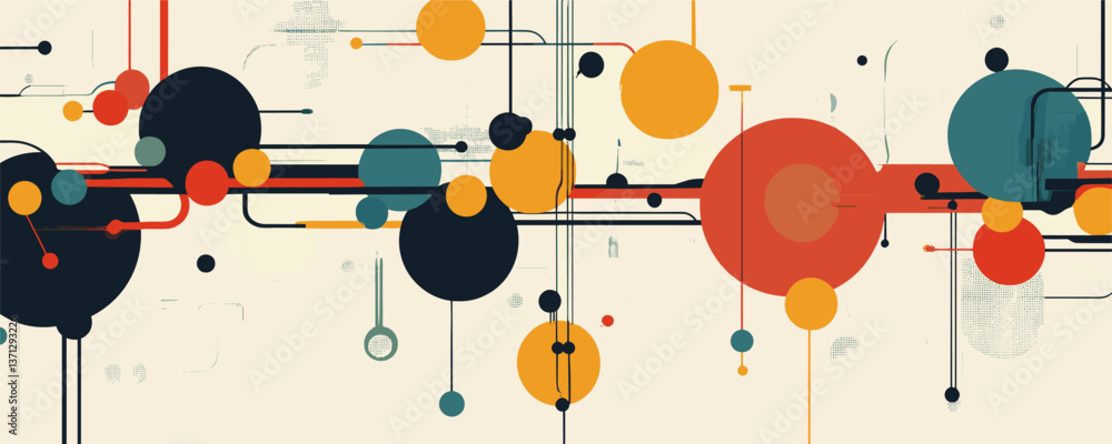 Poster abstract geometric design with colorful circles and lines - vector