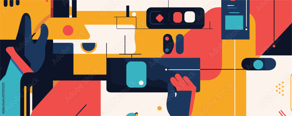 Poster abstract geometric shapes and patterns with bold colors - vector