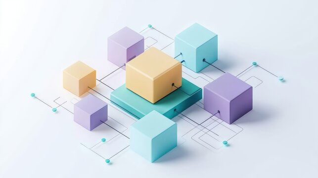 Fototapeta Abstract 3D Cubes Connected by Lines and Dots Modern Design Elements for Business Concepts Ne