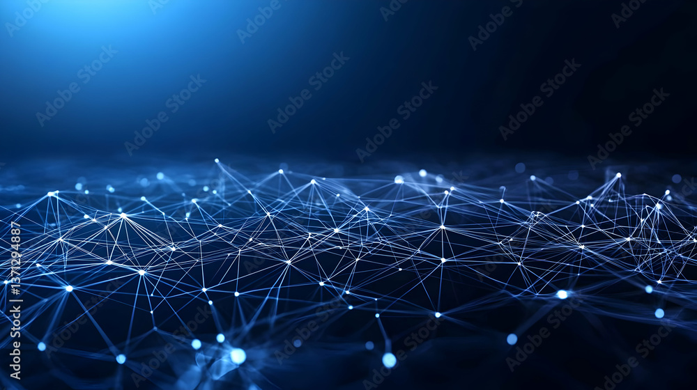 Poster abstract network background with blue lines and dots