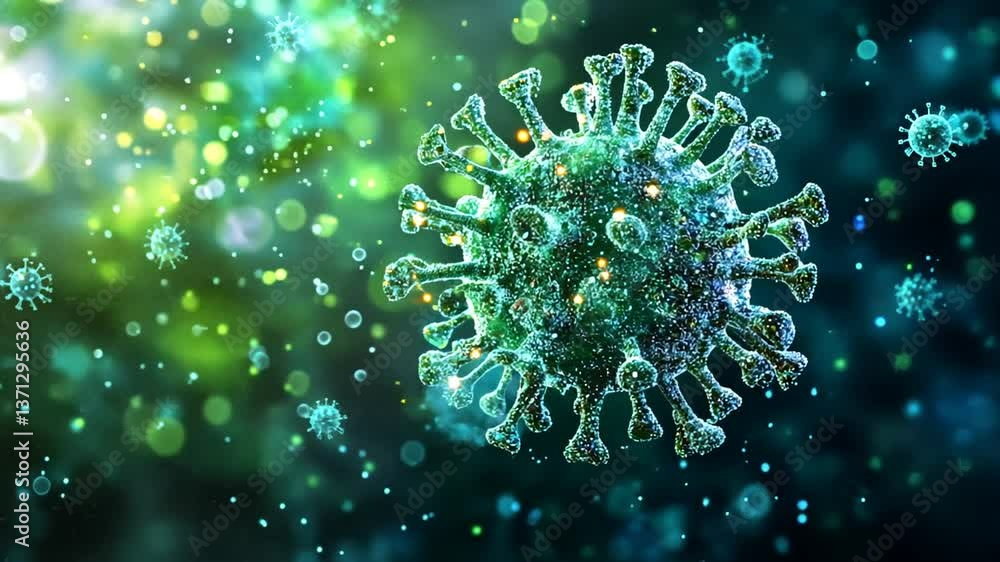 Poster visual representation of flu and covid-19 virus particles generative ai