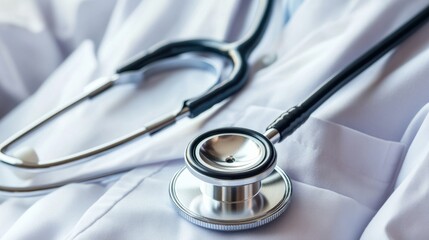 Stethoscope on white coat symbolizing medical professionalism and healthcare