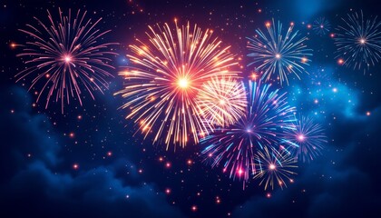 Dynamic blue fireworks display lighting up the sky
