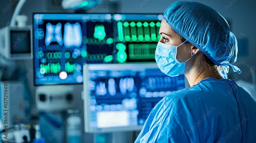 Poster surgeon preparing for operation in advanced operating room environment generative ai