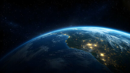 Fototapeta premium Earth At Night From Space With City Lights