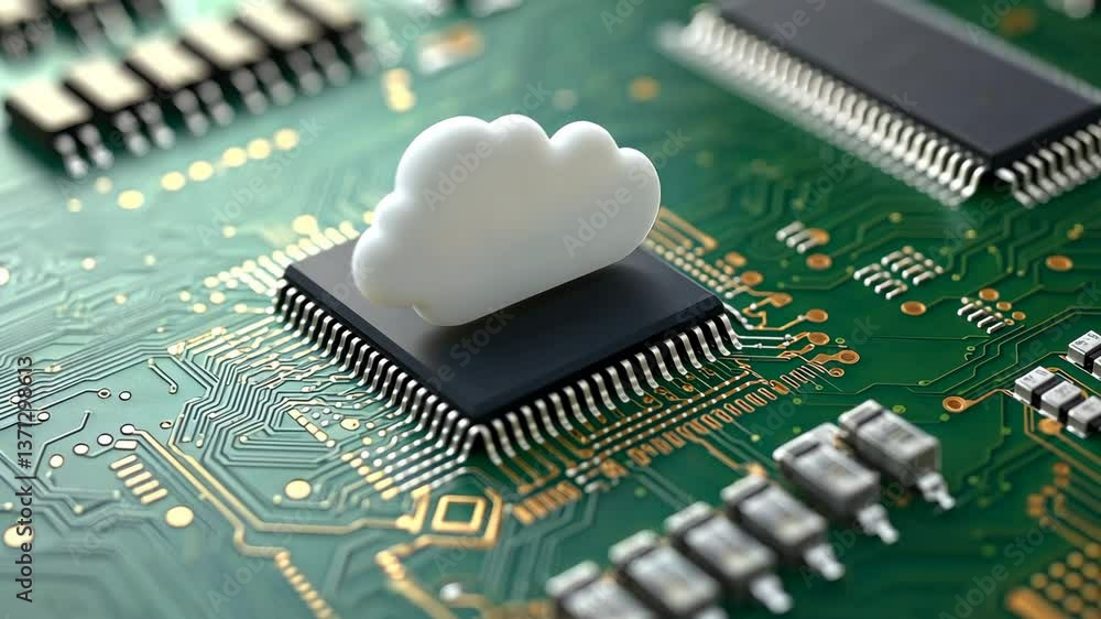 Poster a computer chip with a cloud on it