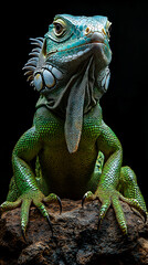 Obraz premium Vibrant Green Iguana: Close-Up of Colorful Reptile in Tropical Habitat