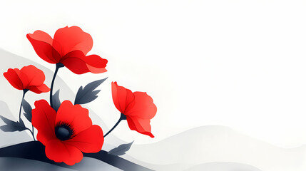 Red Poppies Watercolor Painting on White Background