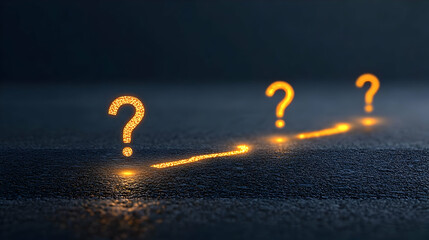 Glowing Question Marks On Dark Surface