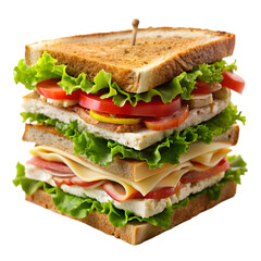 Ham and cheese sandwich with vegetables on fresh bread