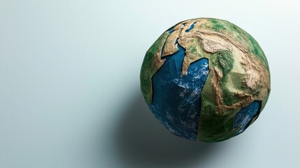 Fototapeta premium A detailed 3D representation of Earth showcasing land and ocean with realistic textures