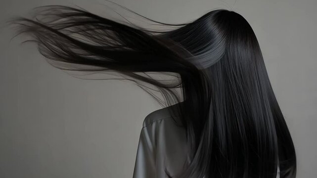 Long Straight Hair Flowing Gracefully in a Minimalist Setting Generative AI