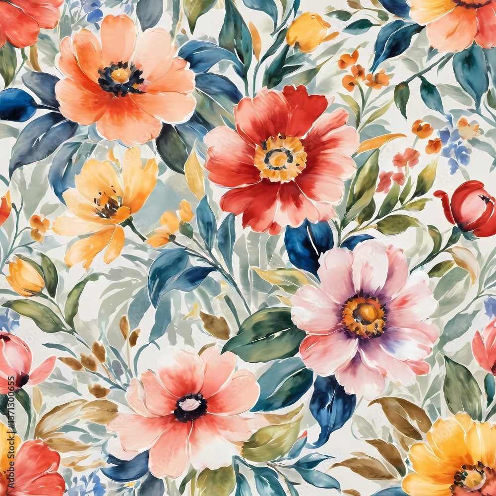 Poster a stunning display of vibrant flowers intertwines with lush greenery, evoking a sense of freshness a