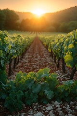 Fototapeta premium Vineyard Sunset Path, Countryside