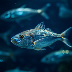 Naklejka premium <Tropical Fish and Marine Life in Blue Water: An Underwater Exploration of Ocean Biodiversity and Ecosystem Diversity>