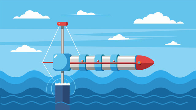 A long slike device ss along the oceans surface its segmented body reacting to the waves with the help of hydraulic motors converting the motion into. Vector illustration