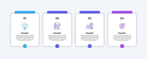 Four steps with icons for ideas planning process and results.