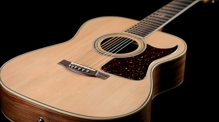 Close Up Acoustic Guitar On Black Background