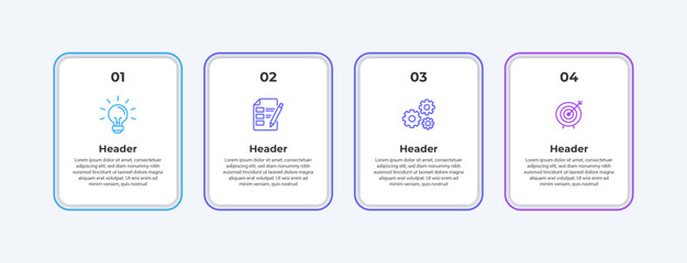 Numbered list of four icons a light bulb a checklist gears and a target.