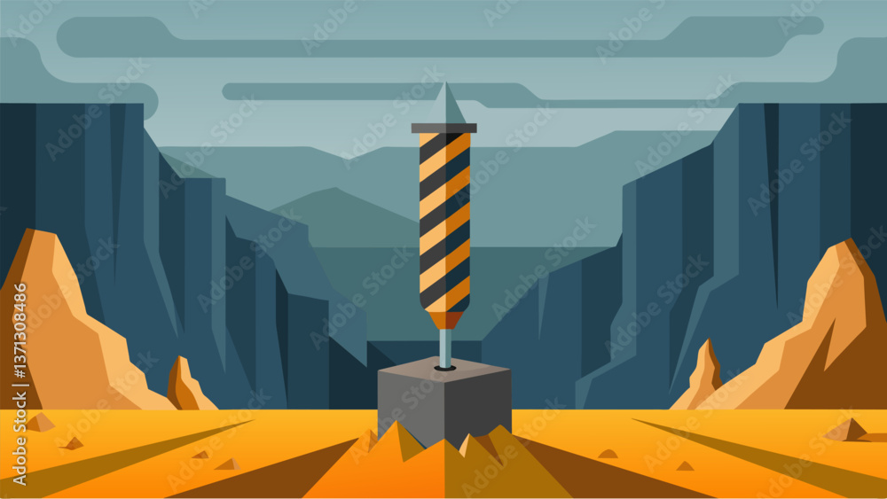 Poster a drill bit slowly breaking through layers of rock guided by skilled operators and advanced technolo