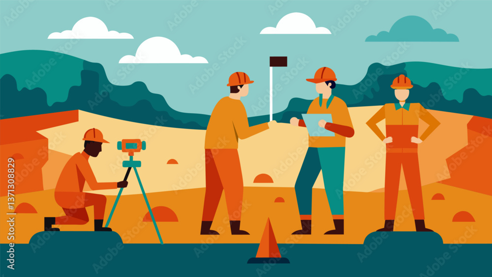Poster a group of geologists conduct a seismic survey sending vibrations into the ground and analyzing the 