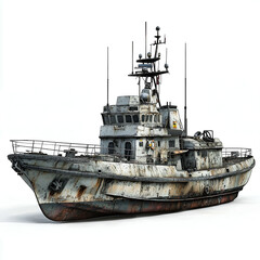 Fototapeta premium Rusty Tugboat Assisting Ship at Coastal Port: Nautical Industrial Freight Transport