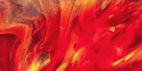 Abstract painting featuring swirling shades of red orange yellow and gray creating a fiery effect