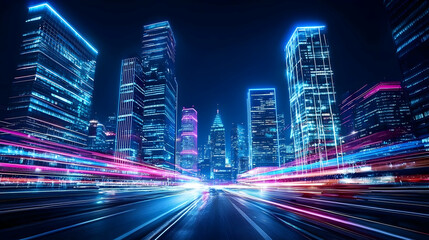 Fototapeta premium Vibrant Night Cityscape With Blurry Lights