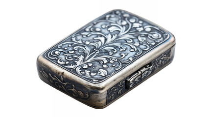 A vintage lighter with a worn metallic finish and intricate details isolated on a transparent background