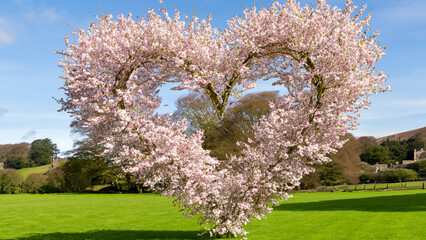 Cherry blossom shaped as a heart on a playing field in Ambleside.