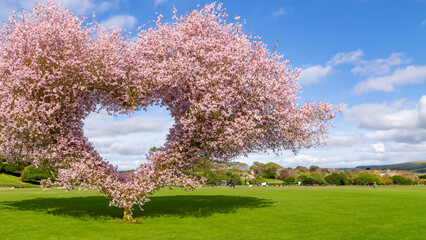 Cherry blossom shaped as a heart on a playing field in Ambleside.