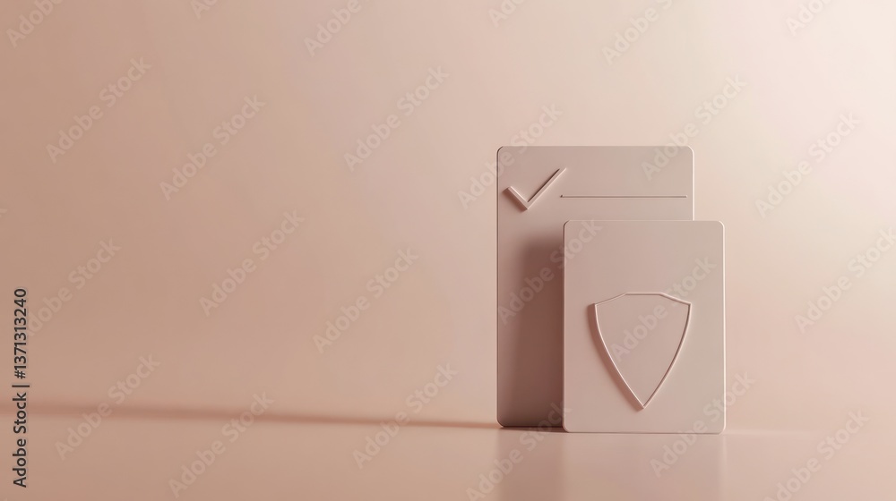 Poster minimalist security and approval symbols on soft background