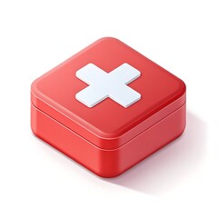 Red First Aid Kit 3D Icon Medical Emergency Healthcare Safety Help White Cross Symbol Clean Design
